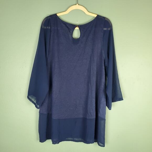 Soft Surroundings Blue Scoop Neck Sheer Linen Top Size Large - Picture 2 of 8